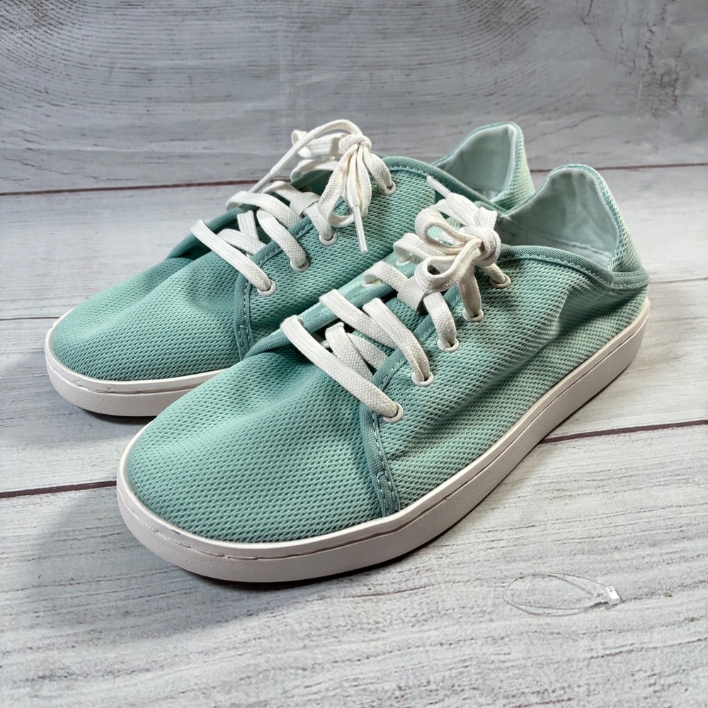 OluKai Pehuea‎ Li Sneakers Womens 8 Seafoam Green Mesh Drop In Heel 20379